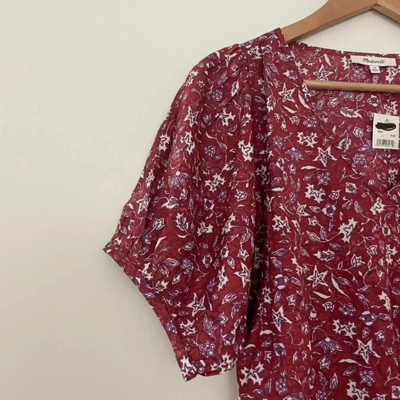 Madewell V Neck Puff Sleeve Top in Batik Vine Weathered Brick Size XS - Picture 5 of 5